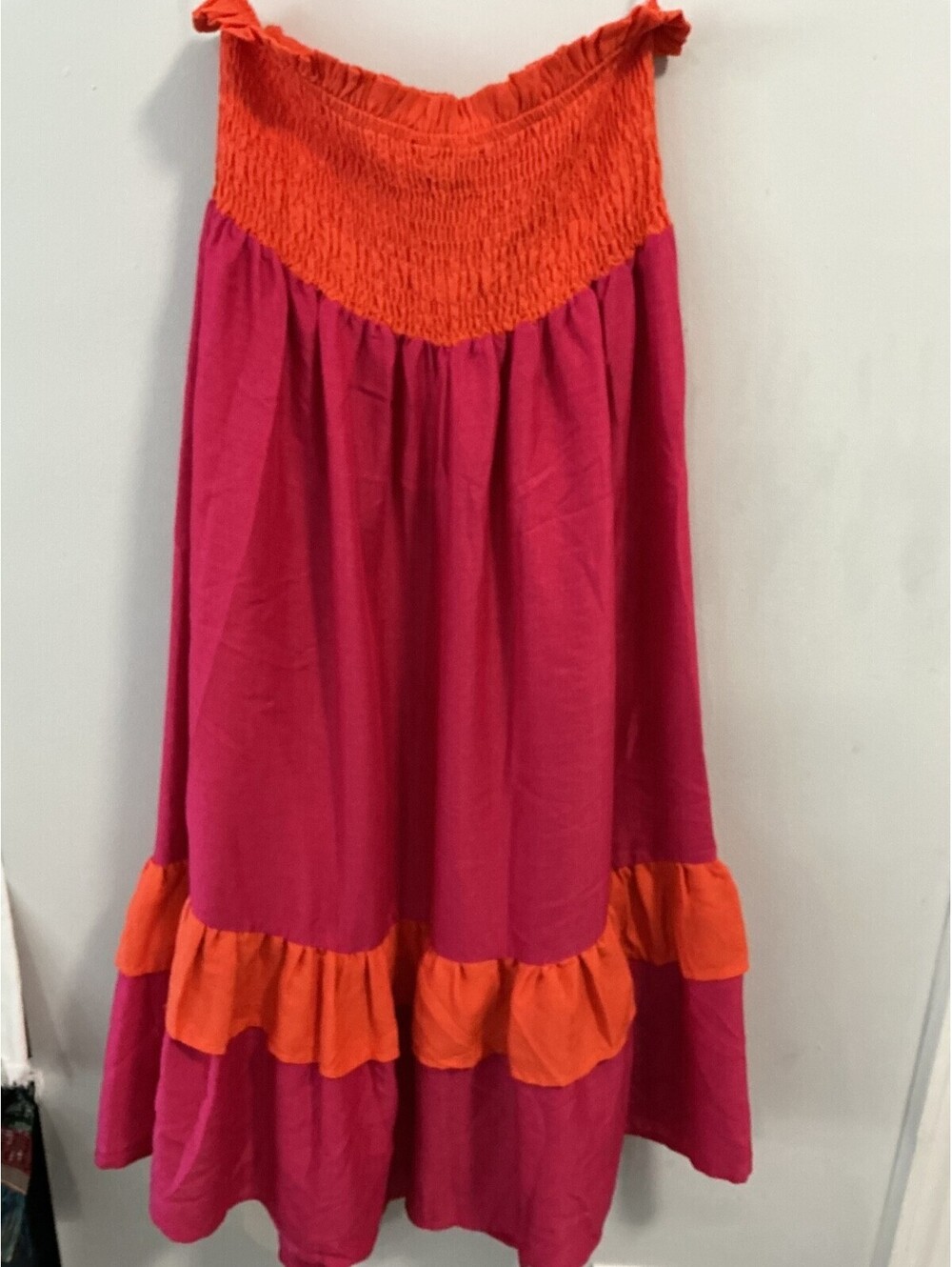 J.NNA Size Large Womans Pink Orange Smocked Ruffle Skirt Dress NWT #212